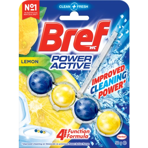 0128 Merge Bref Power Active Lemon In Bowl Toilet Cleaner 50g X138.											  X138.