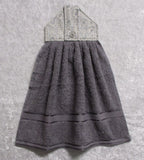 0302 Merge Jasberryz Kitchen Hanging Hand Towel Square of Designs On Grey Button Close Z191.							Z191.