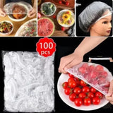 100 Clear Plastic Elastic food cover Over Bowl Pan Plate Stretch Seal Wrap Z333.
