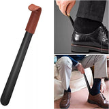 100442 42CM Shoe Horn Long Leather Metal Handle Shoehorn Stainless Steel Lifter Z138.