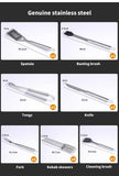 1026022 Moyasu 10 PCS BBQ Tool Set Stainless Steel Case Grill Fork Knife Tong Brush Z149.