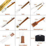 1026024 Merge 19 Piece Wooden BBQ Grill Set Stainless Steel Utensils With Carry Case Z149.