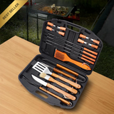 1026024 Merge 19 Piece Wooden BBQ Grill Set Stainless Steel Utensils With Carry Case Z149.