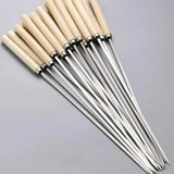 1122135 Merge 10 Pcs Metal BBQ Skewers Flat Kebab Sticks Wooden Handle Grill Skewers Z300 xxxxxxx You 160726.