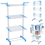 1201818 Merge 3 Tiers Clothes Aier Indoor Laundry Drying Rack Foldable Horse Garment Hanger Blue Z225.
