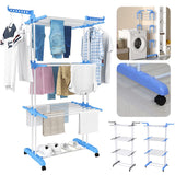 1201818 Merge 3 Tiers Clothes Aier Indoor Laundry Drying Rack Foldable Horse Garment Hanger Blue Z225.