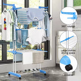 1201818 Merge 3 Tiers Clothes Aier Indoor Laundry Drying Rack Foldable Horse Garment Hanger Blue Z225.