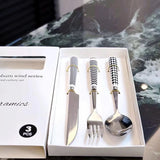 Cutlery Set 3Pcs Stainless Steel Ceramic Handle For Dinning Kitchen Hotel Gift Z332 128165.