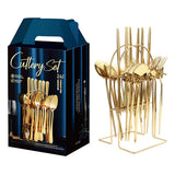 24Pcs Stainless Steel Cutlery Set Gold Knife Fork Spoon Table Set Z332 128167