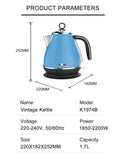 14132 Merge Vintage Electric Kettle Sky Blue 1.7L Stainless Steel Auto OFF 2200W Delonghi Kettle X181.
