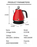 14134 Merge Vintage Electric Kettle Red 1.7L Stainless Steel Auto Off 2200W Kettle X181.