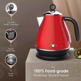14134 Merge Vintage Electric Kettle Red 1.7L Stainless Steel Auto Off 2200W Kettle X181.