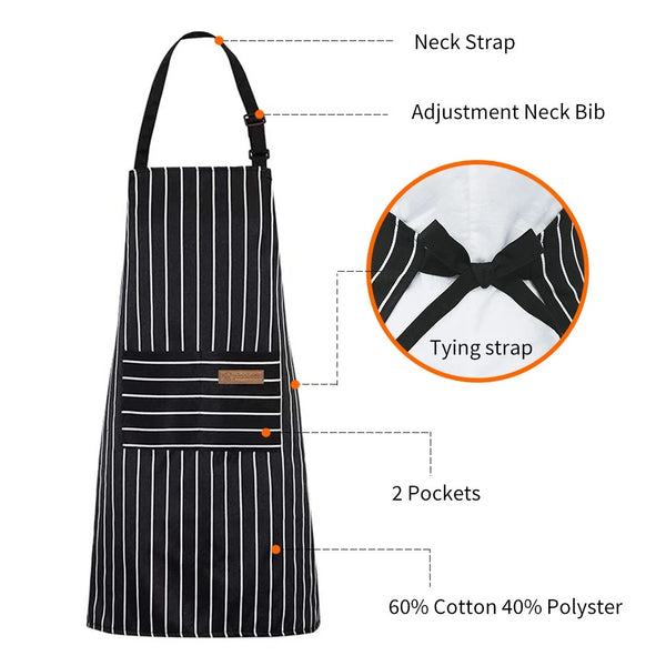 22120 Adjustable Apron Hanging Neck Cooking Kitchen Baking Bar BBQ Chefs Black White Strips Z199 xxxxxxx You 151225.